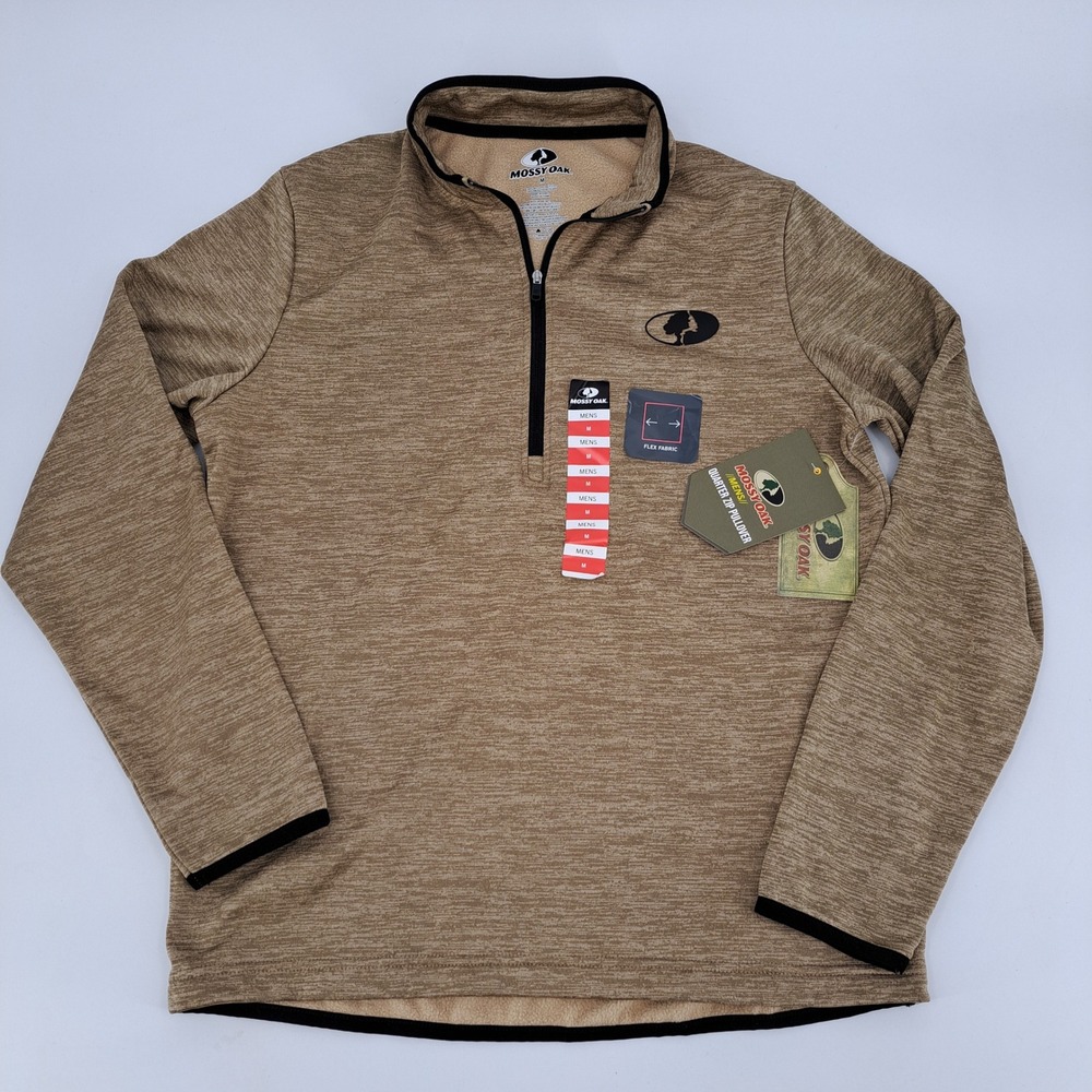Mossy Oak Mens Size Medium Polyester Field Khaki Heather 1/4 Zip Pullover